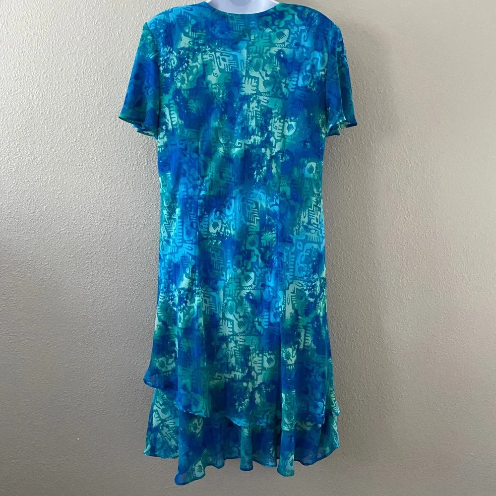 Vintage Blue Tropical Dress 18 Beach Summer Vacation Cruise Resort Ruffle Retro - Picture 2 of 4